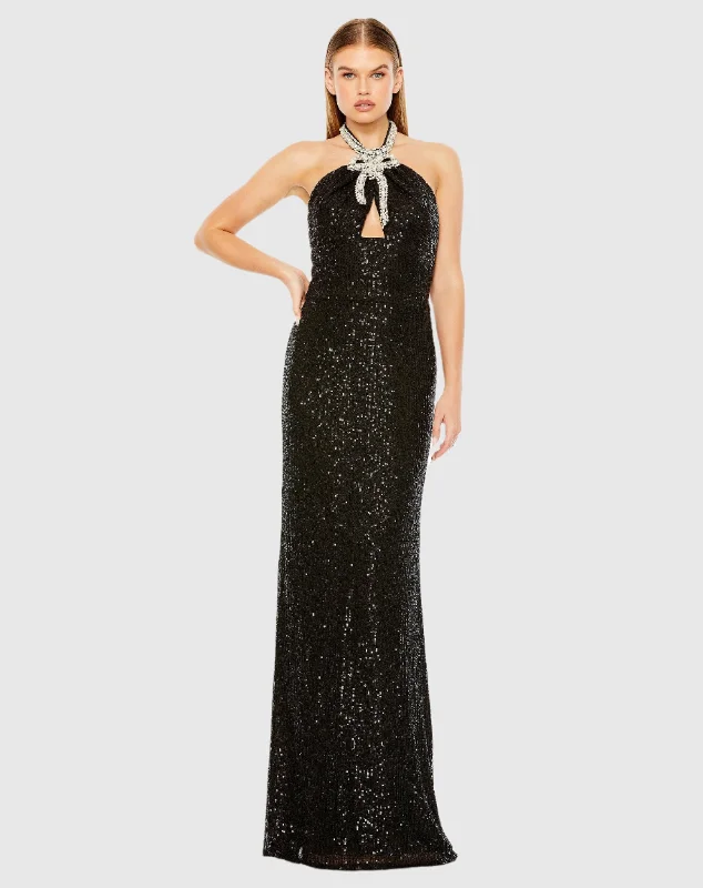 Unlock Huge Savings Now!Halter Keyhole Sequin Gown