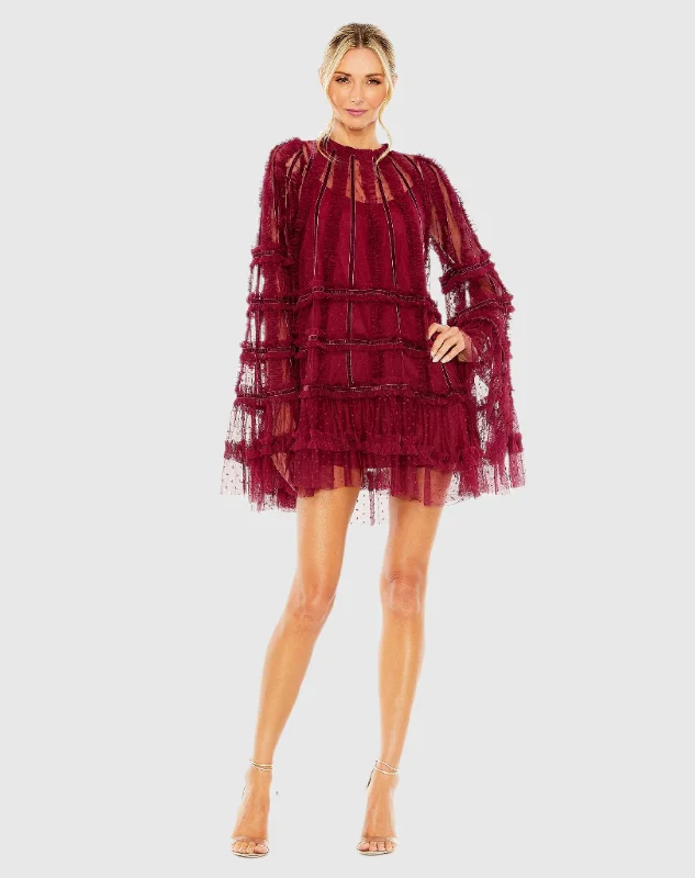 Sale Alert – Get Ready to Shop!High Neck Ruffle Bell Sleeve Trapeze Dress