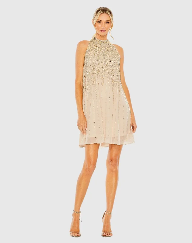 Enjoy Huge Discounts Now!High Neck Sleeveless Sequin Embellished Trapeze A Line Dress