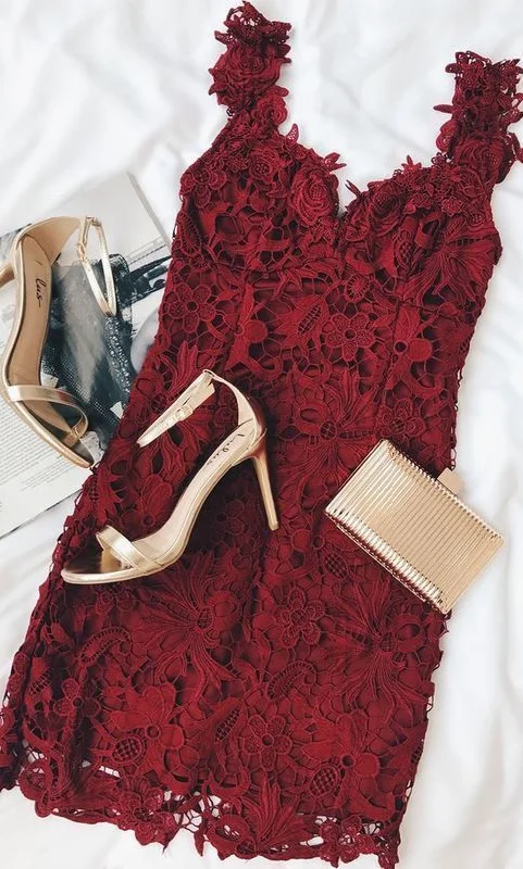 Huge Price Cuts Await!A Line Lace Cute homecoming Dress, Burgundy Short Party Dress, 2019 Gowns  cg2013