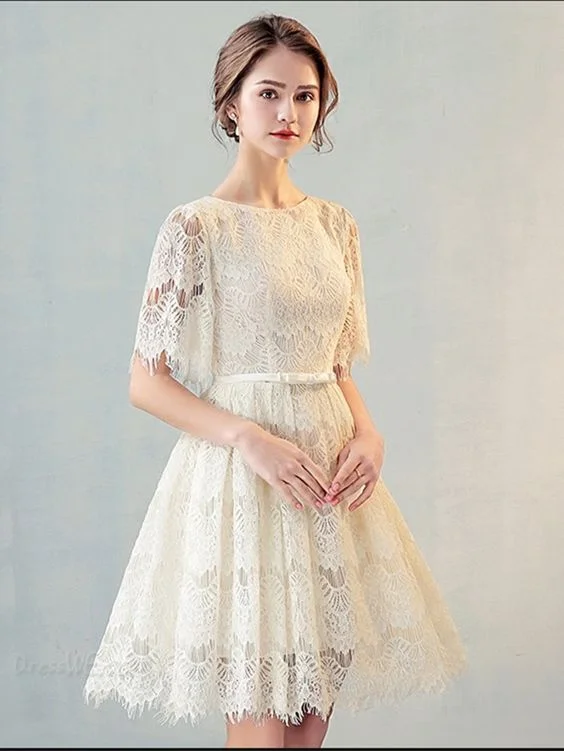 Great Deals, Just for You!A Line Scoop Neck Short Sleeve Lace Short Homecoming Dress cg1729