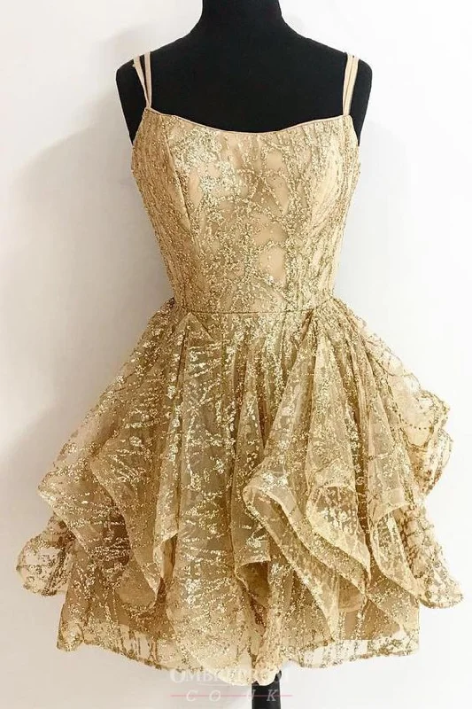 Don’t Wait – Shop Today!A-line Sequins Gold Short homecoming Dresses Glitter Cocktail Party Dress cg2053