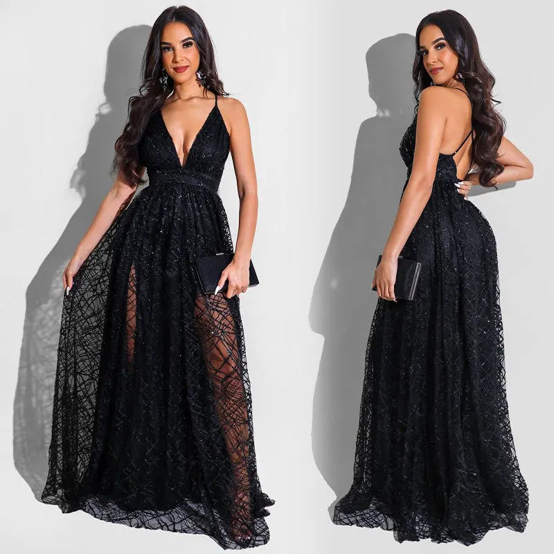 Find Your Perfect Deal Today!A-line Spaghetti Straps black Sparkly Long Prom Dresses Evening Gowns graduations celebrity robes de cocktail Gorgeous Ball Gown