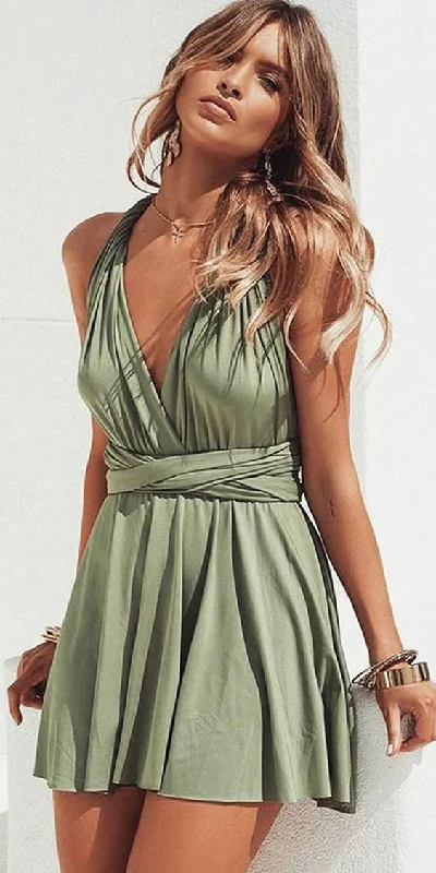 Shop the Hottest Deals!A-Line V-Neck Convertible Style Short Green Satin Homecoming Dress  cg1659