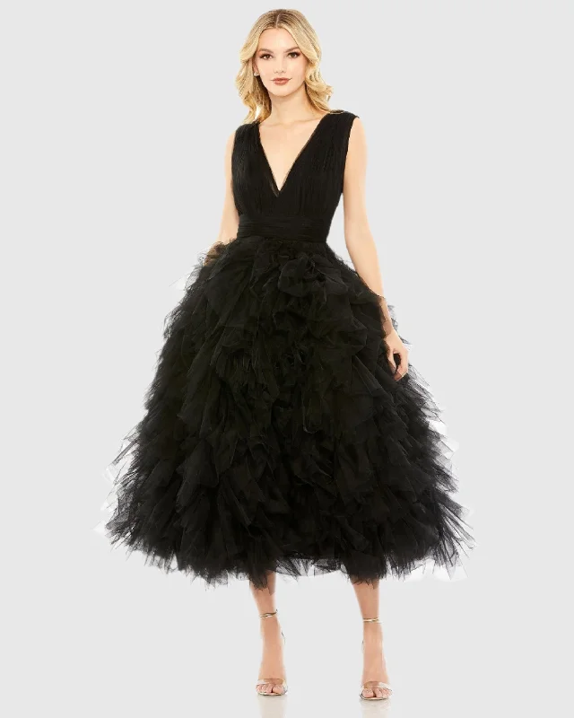 Shop Now and Save!Ruffled Cap Sleeve V-Neck A Line Tulle Dress