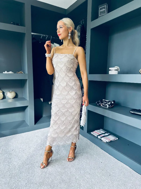 Save Up to 50% Off!Amanda Sequin Detail Dress Beige