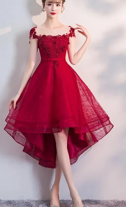 Find the Best Deals Here!Beautiful Red Cap Sleeves High Waist Party Dress, Red Homecoming Dress cg2244