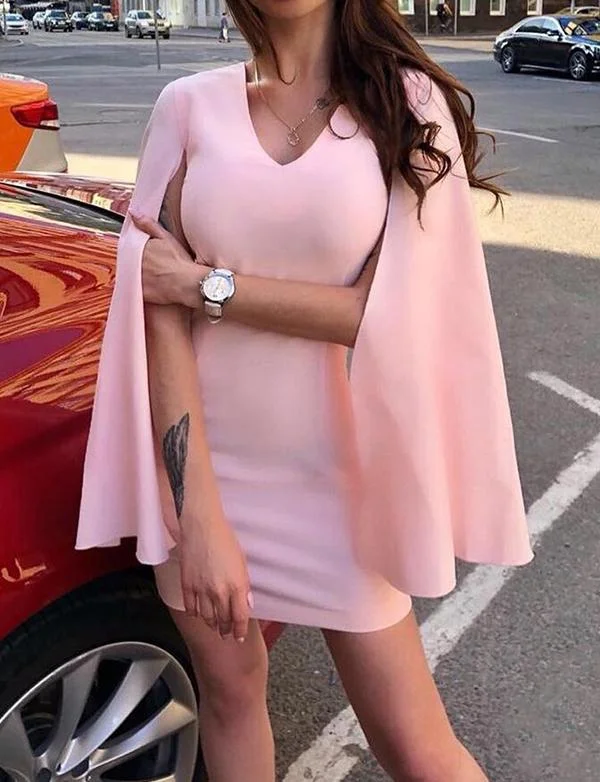Seasonal Sale – Shop Now!Beautiful Sheath V Neck Pink Short Homecoming Party Dress With Cloak cg2325