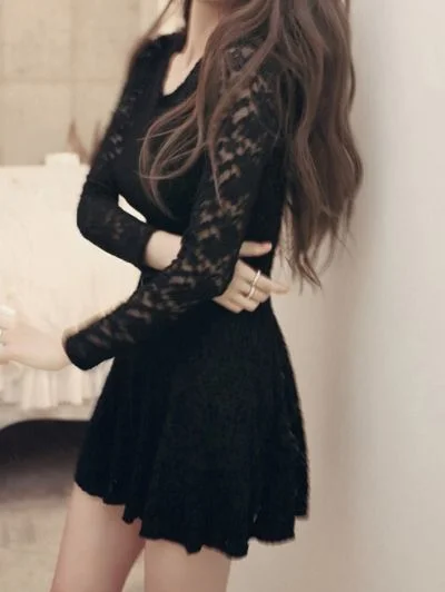 Best Price of the Season!Black Round Neck Long Sleeve Lace homecoming Dress  cg1860