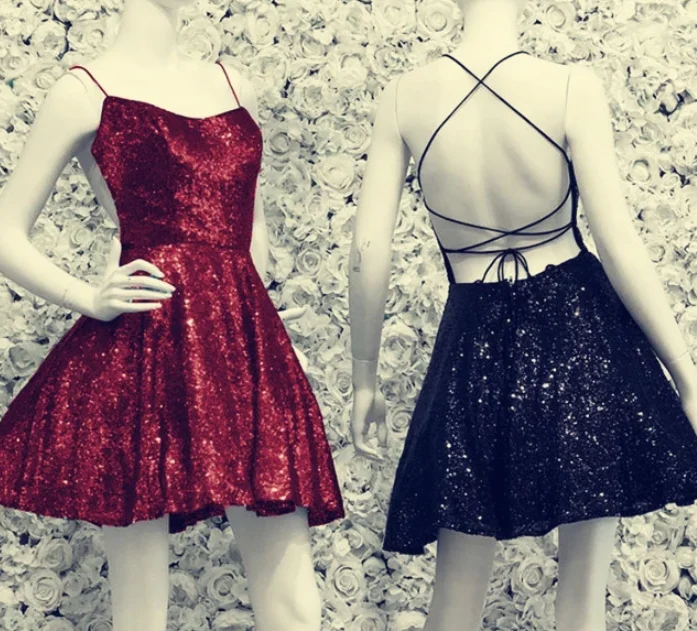 More Discounts, More Joy!Black sequin homecoming dresses cross back for senior cg2017