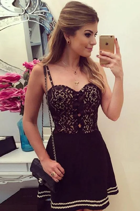 Don't Miss Out!Black Sweetheart Spaghetti Homecoming Dress,Hollow Short Dress cg1758