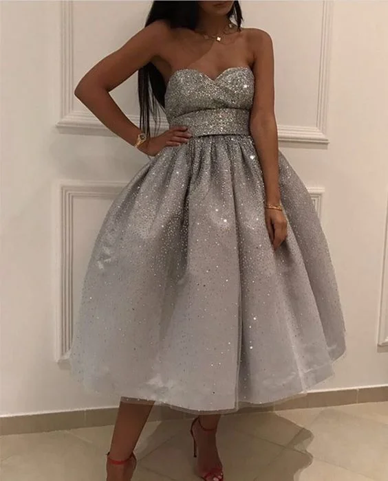 Shop the Hottest Deals!Bling Bling Sequins Ball Gowns,Silver Homecoming Dress,Swing Party Dress,Short Dresses cg1863