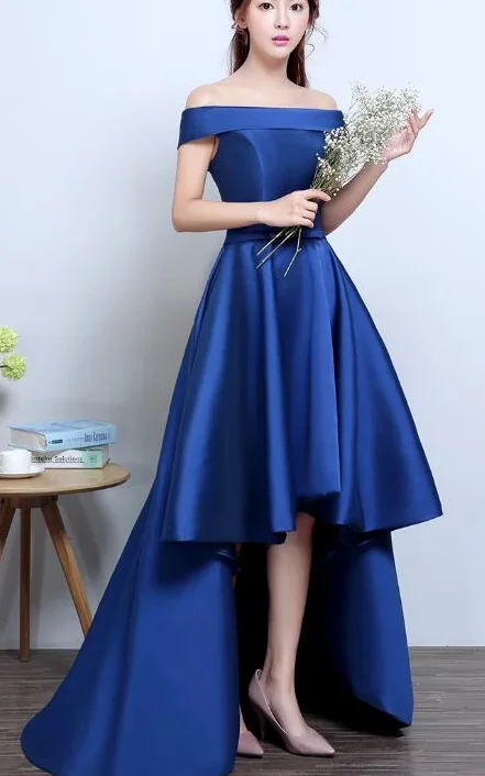 Your Favorite Sale is Back!Blue High Low Homecoming Dress, Simple Satin Lace-Up Formal Dress cg2247