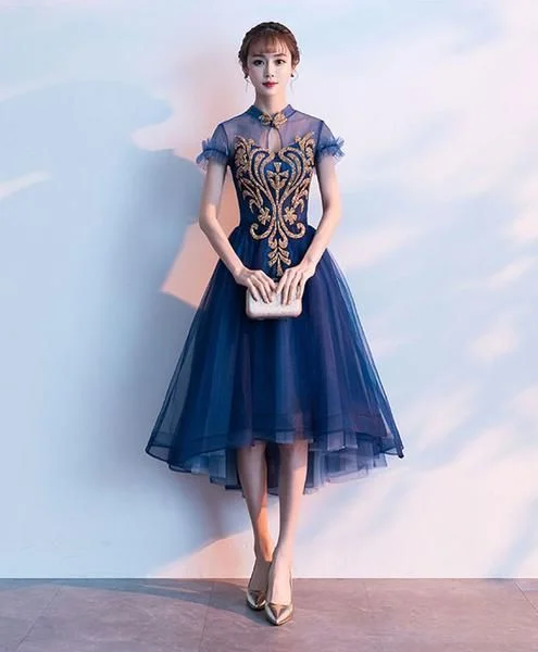 Time to Snag a Bargain!Blue tulle lace short  dress, blue lace homecoming dress cg2049