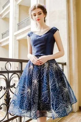 Your Wallet Will Thank You!Cap Sleeves Lace-Up Short Navy Blue Homecoming Dress cg1867