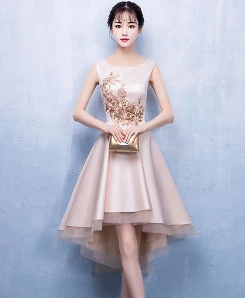 Hottest Discounts of the Year!Champagne satin lace short dress, champagne homecoming dress cg2048