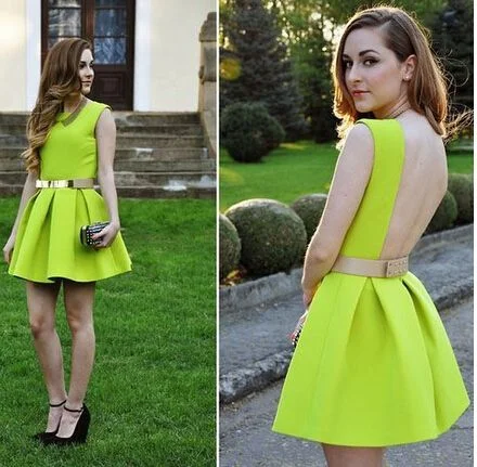 Upgrade for Less!Cheap Comfortable Green Lemon Green Backless Jewel Backless Homecoming Dress,Cheap Ruched Mini Party Dress cg1684