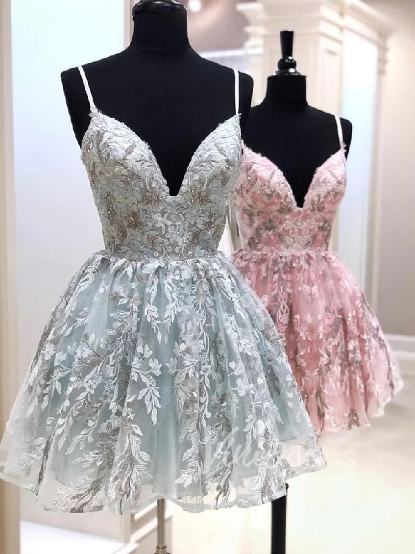 Seasonal Sale – Shop Now!Chic Mint Green Spaghetti Straps Lace Homecoming Dresses Short cg1878