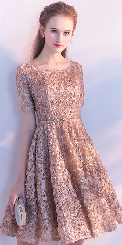 Save Like Never Before!Custom Made Gold Flower Cute Homecoming Dress cg2285