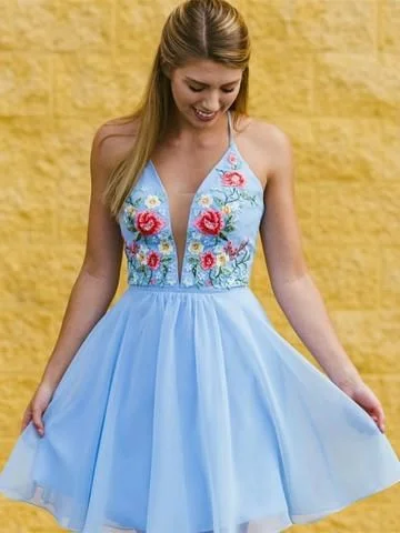 Best Offers of the Month!Cute A Line V Neck Criss Cross Back White Short Homecoming Dresses with Embroidery cg1767