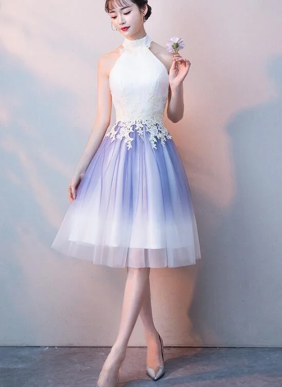 Every Deal is a Steal!Cute Halter Tulle A-Line Knee Length Party Dress, Light Purple Homecoming Dress cg1792
