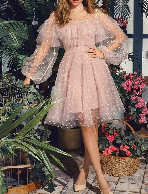 Your Shopping Spree Starts Here!Cute Pink Short Homecoming Dresses,Princess Lace Long Sleeves homecoming Dresses cg2060
