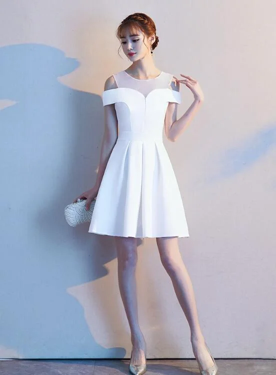 Get Ready to Save!Cute White Off The Shoulder Knee Length Party homecoming Dress, Wedding Party Dress cg2294