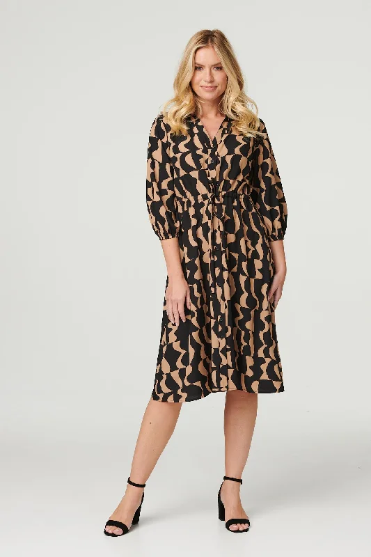 Huge Price Cuts Await!Printed Drawstring Shirt Dress