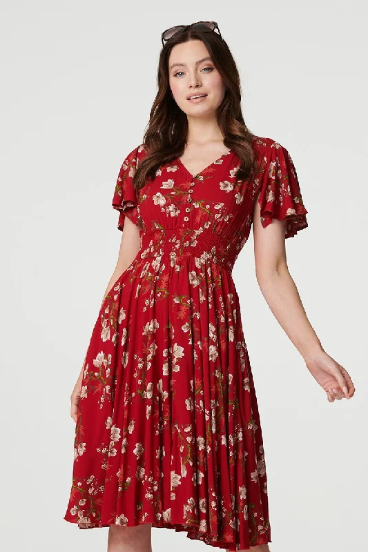 Price Drop Alert!Floral Angel Sleeve Short Dress