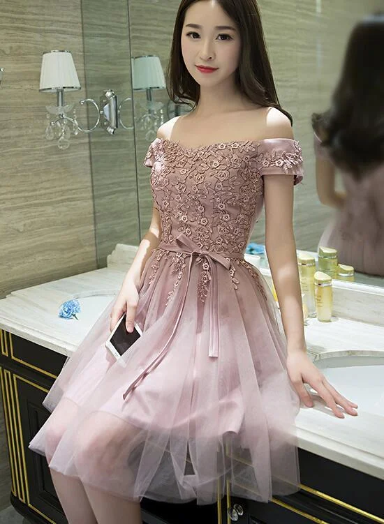 Must-Have Deals Inside!Dark Pink Tulle Off Shoulder Short Formal Dress, homecoming Dresses For Pink Weddings, Pink Party Dress cg2300