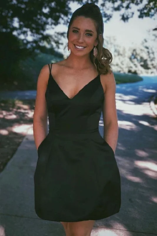 Shop Before It’s Gone!Double Spaghetti Straps Black Short Party Homecoming Dress cg1796
