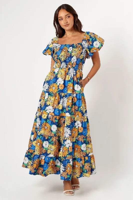 Savings You Can’t Ignore!Elsie Short Sleeve Maxi Dress - Denim Blue