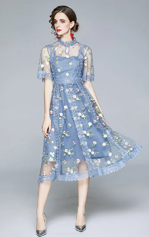 Shop More, Spend Less!Embroidered mesh French long super fairy sweet dress