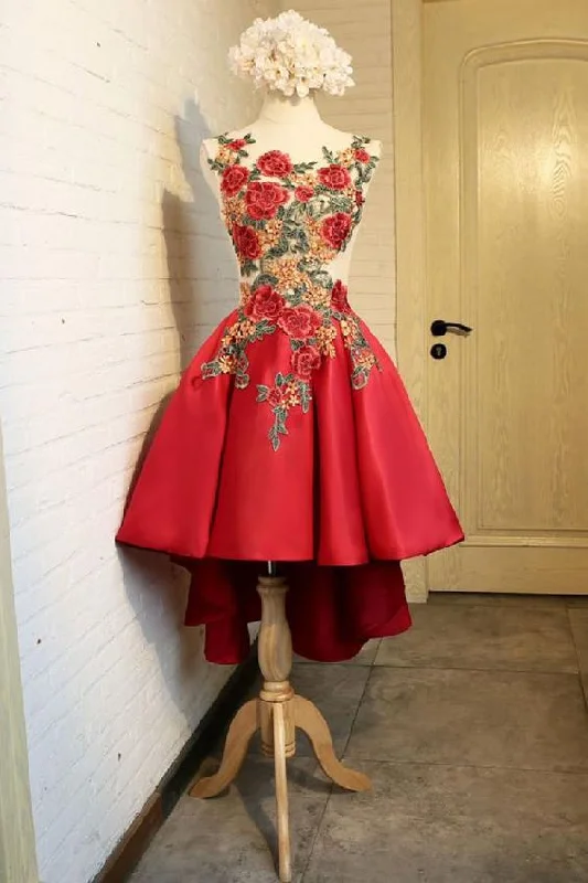 Price Drops You’ll Love!Fancy Lace Homecoming Dress Red Lace Applique Short Dress, Red Homecoming Dress cg1812