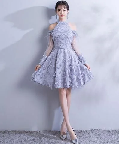 Exclusive Savings This Week!Gray lace short dress, gray lace homecoming dress cg2373