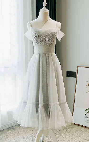 Exclusive Deals Just for You!GRAY TULLE LACE DRESS, TULLE LACE HOMECOMING DRESS cg2395