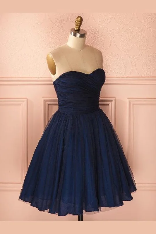 Save More When You Shop More!Great Homecoming Dresses Blue, Strapless Sweetheart Short Navy Blue Tulle Homecoming Dress cg1713