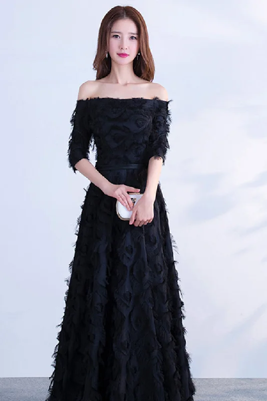 Save More with Every Purchase!HALF SLEEVE OFF SHOULDER SHAGGY MAXI FORMAL DRESS