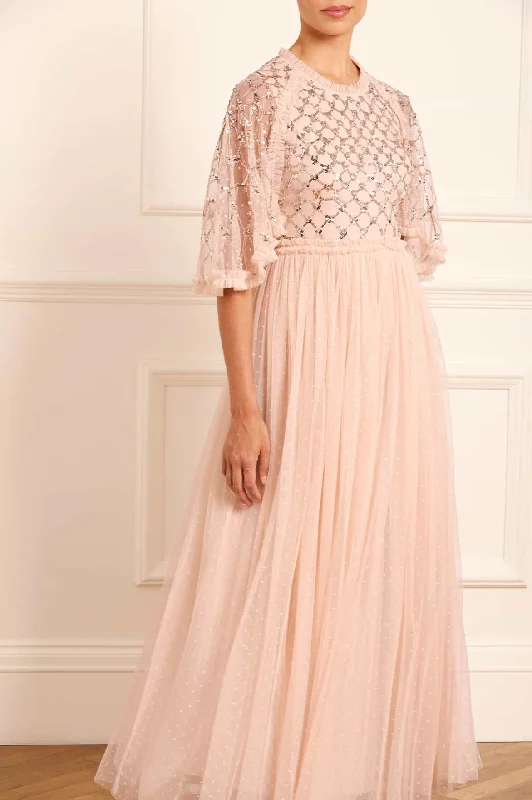 Amazing Prices You Can’t Resist!Heart Lattice Bodice Cape Ankle Gown