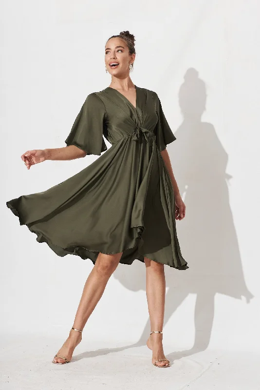 Don't Miss Out!Helsinki Dress In Olive Green Satin
