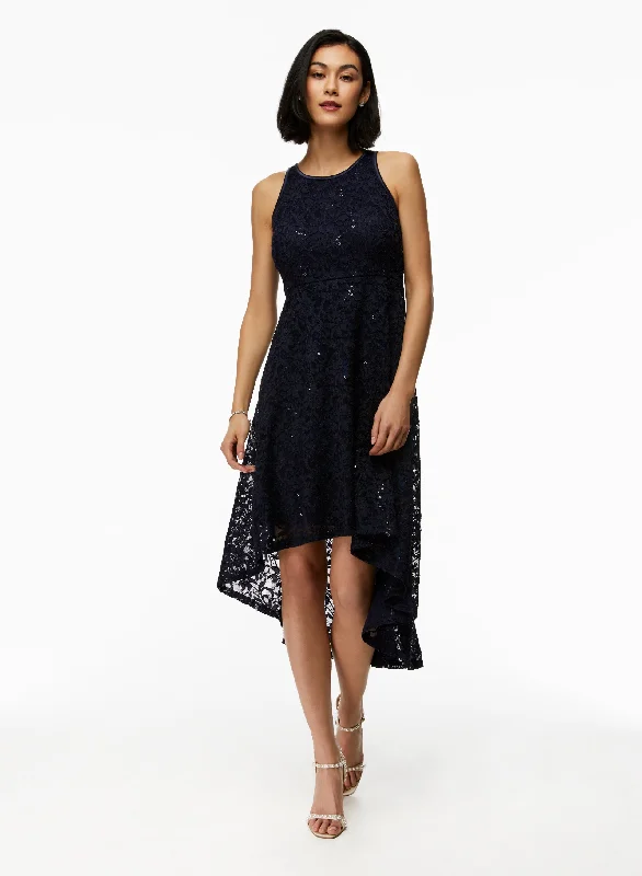 One Click Away from Big Savings!High-Low Lace & Sequin Dress