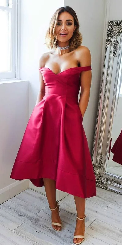 Don’t Wait – Deals Won’t Last!High Low Short Prom Dress with Pockets Off-Shoulder Homecoming Dress  cg2316
