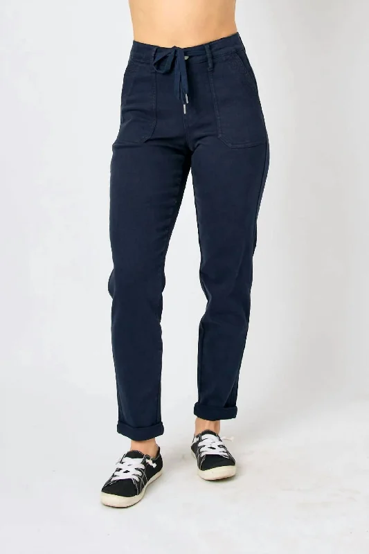 Crazy Discounts Inside!High Waist Garment Dyed Cuffed Jogger In Navy