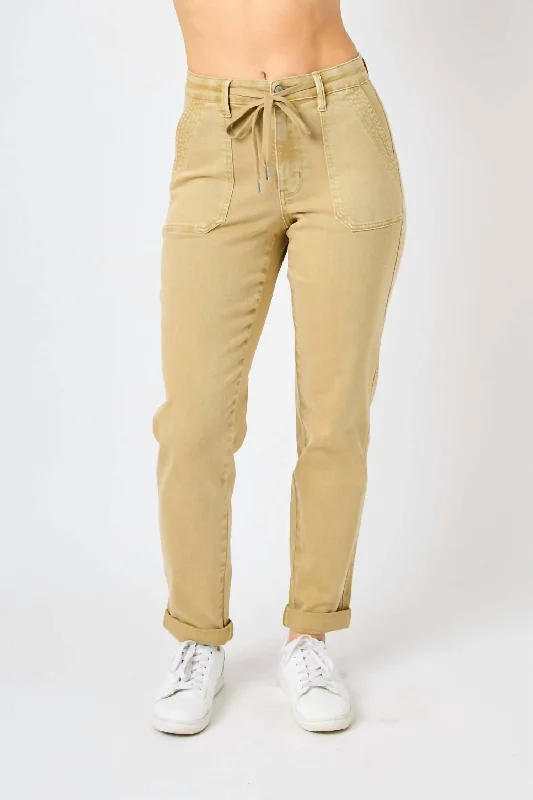 The Best Sale of the Year!High Waist Garment Dyed Cuffed Joggers In Khaki