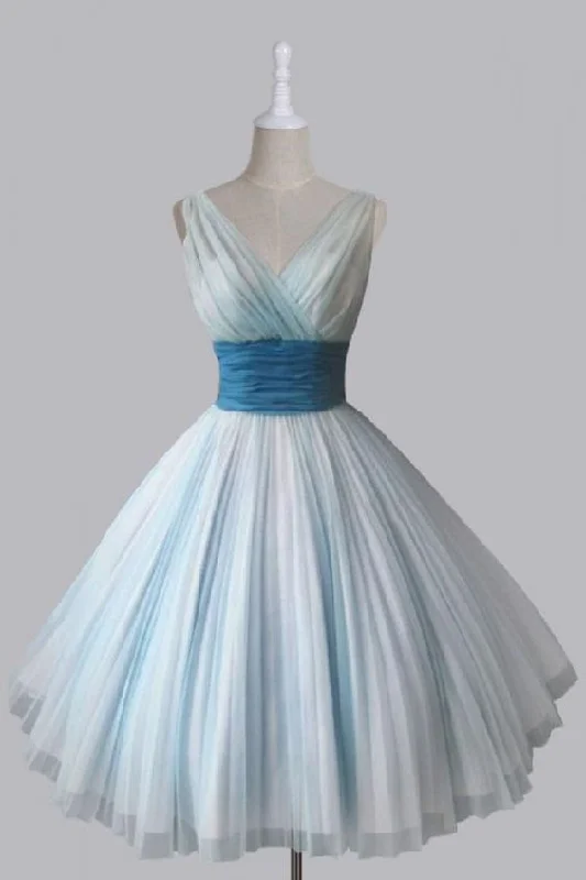 The Best Deals Won’t Wait!Homecoming Dresses Chiffon, Vintage Short V-neck 50s Chiffon Light Sky Blue Homecoming Party Dress cg2259