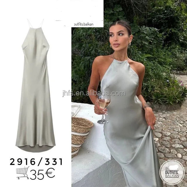 Flash Deals – Act Quickly!J&H  High Quality 2024 New Chic Summer Women Suspender Satin Silk Dresses Sexy Party Prom Street Wear Maxi Dress
