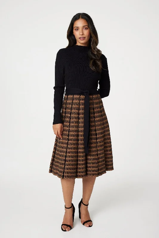 Hottest Discounts of the Year!High Neck Midi Skater Knit Dress