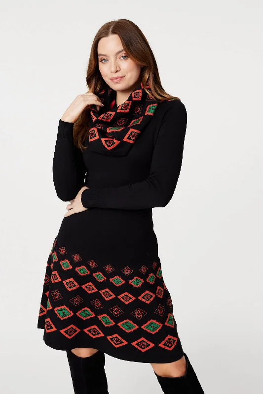 Don't Miss Out!Printed Fit & Flare Knit Dress