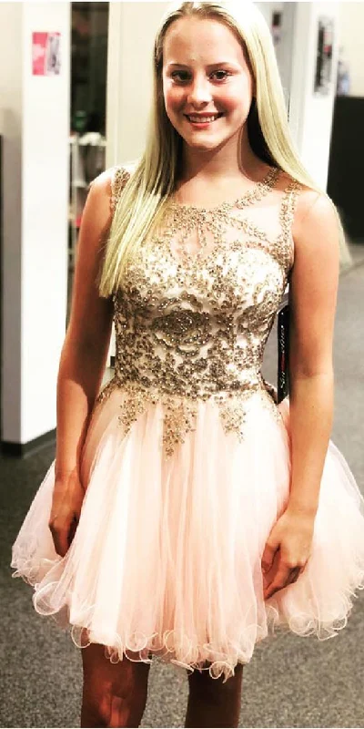 Act Fast – Limited Time Savings!Lace-Up Beaded Cross Back Short Dress Homecoming Dress cg2311