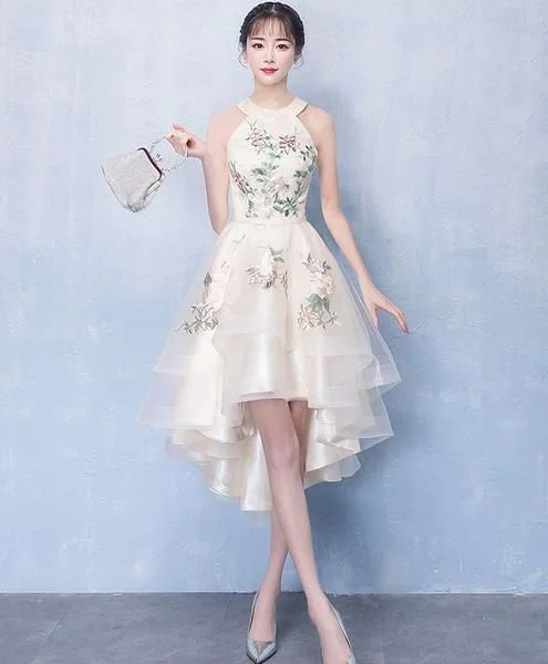 Shop Before It’s Gone!light champagne tulle lace short dress, champagne homecoming dress cg2428